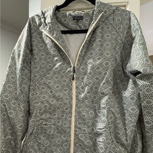 Hannah sz MED Floral Patterned Sage Green & White Utility Jacket/hoodie